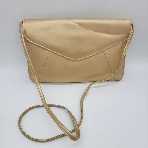 Vintage Bueno Bag Evening Crossbody Clutch Gold Faux‎ Leather Bag - Picture 1 of 7